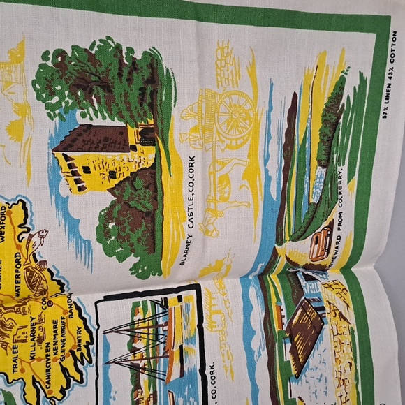 Vintage Irish Linen Tea Towel Ireland Landmark City Map NWOT 1980's - Picture 7 of 7